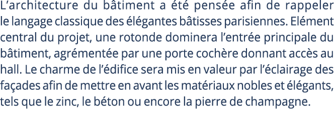 L’architecture du b timent a t  pens e afin de rappeler le langage classique des  l gantes b tisses parisiennes. El ...